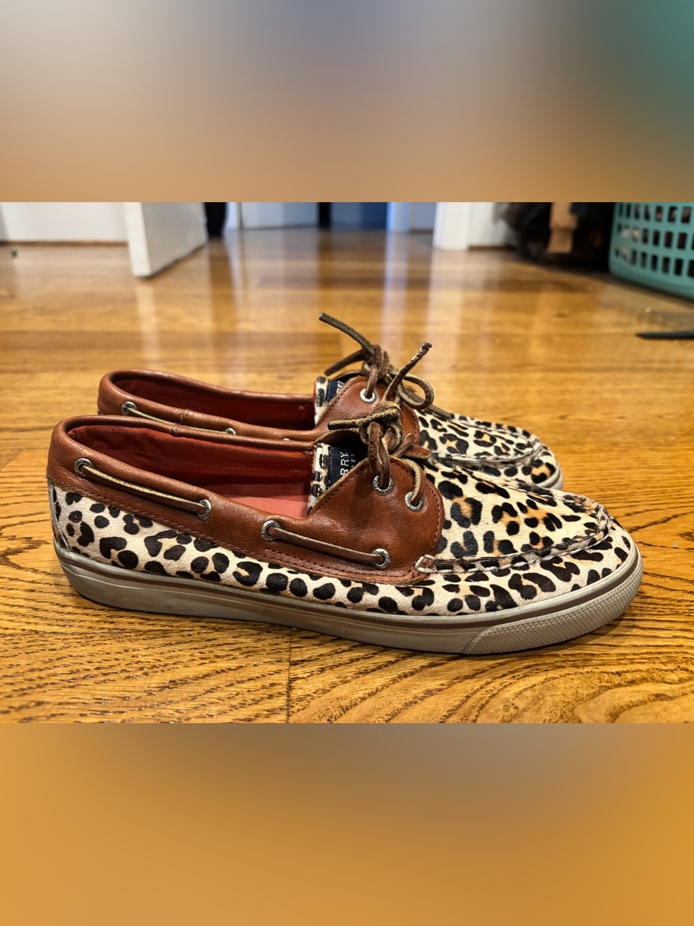 Sperry Top Sider Women Cheetah Leopard Print Boat Deck Leather Loafer Size 9 1/2